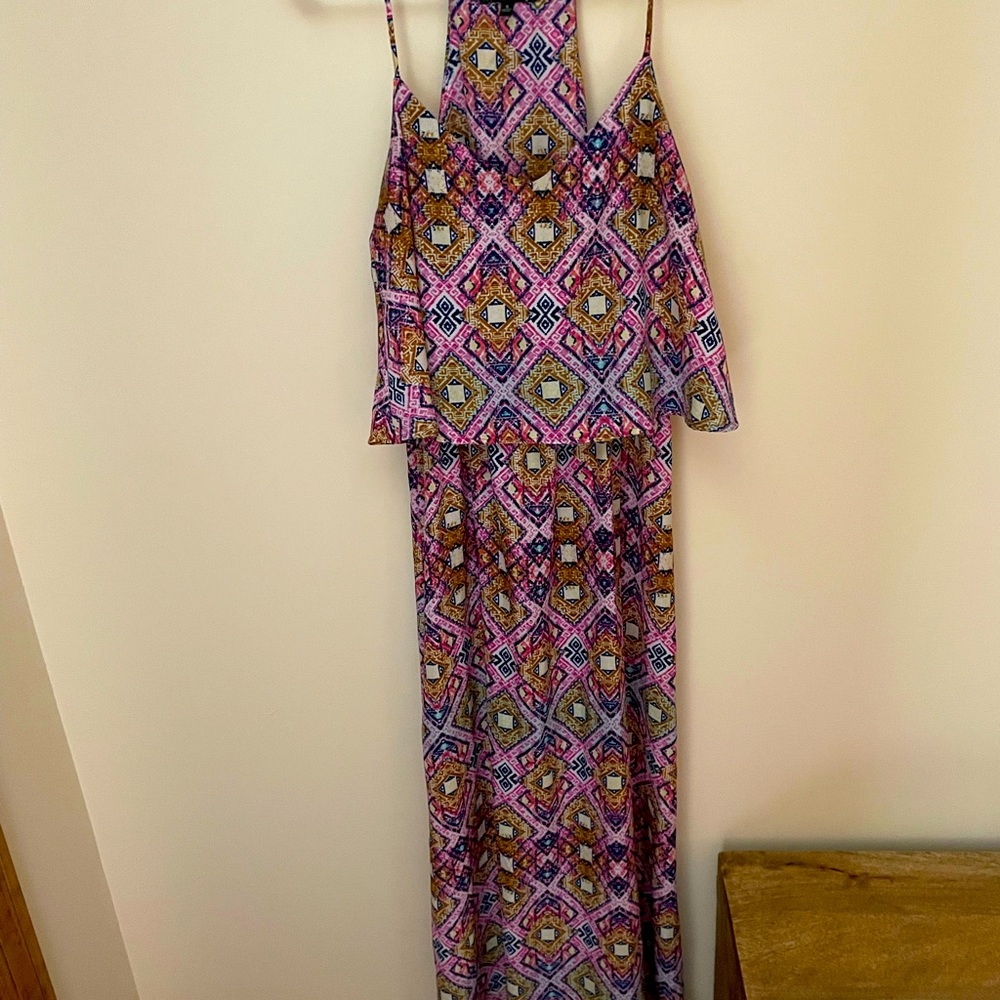 Pink Geometric Print Maxi Dress